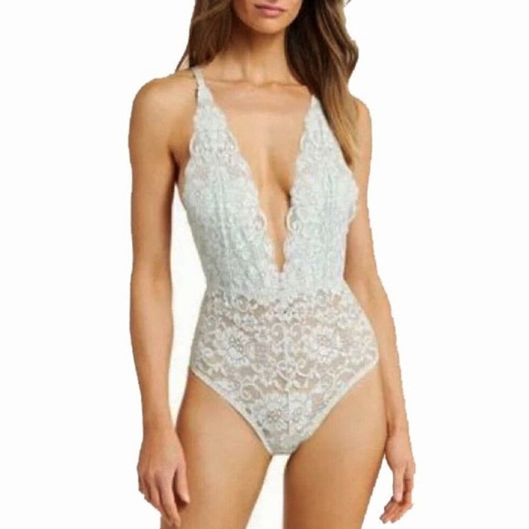 We Are HAH Free People Comin' in Haht Lace Bodysuit Something Blue - Large NWT - Picture 1 of 3